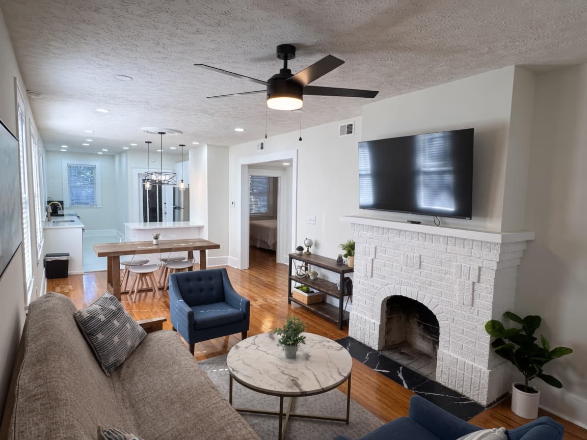 Historic Haven — living room with historic fireplace