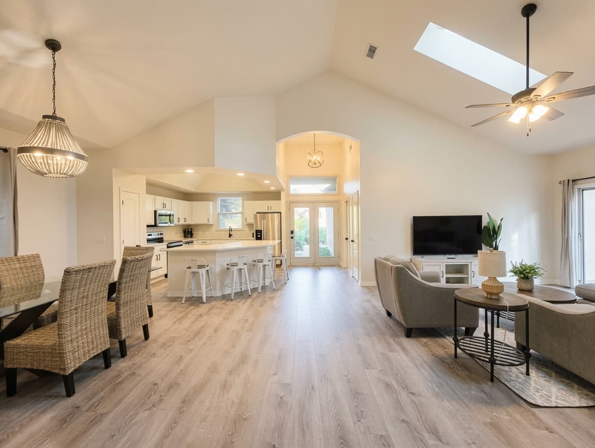 Seas The Day — full house view — open living, kitchen & dining